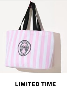 Victoria's Secret Signature Stripe Snap Closure Terry Tote NEW MSRP $44.95
